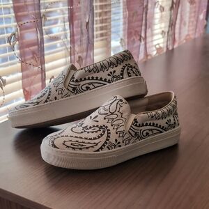 Tory Burch Ivory Americana Bandana Size 7.5 Logo-Printed Slip-On Sneaker